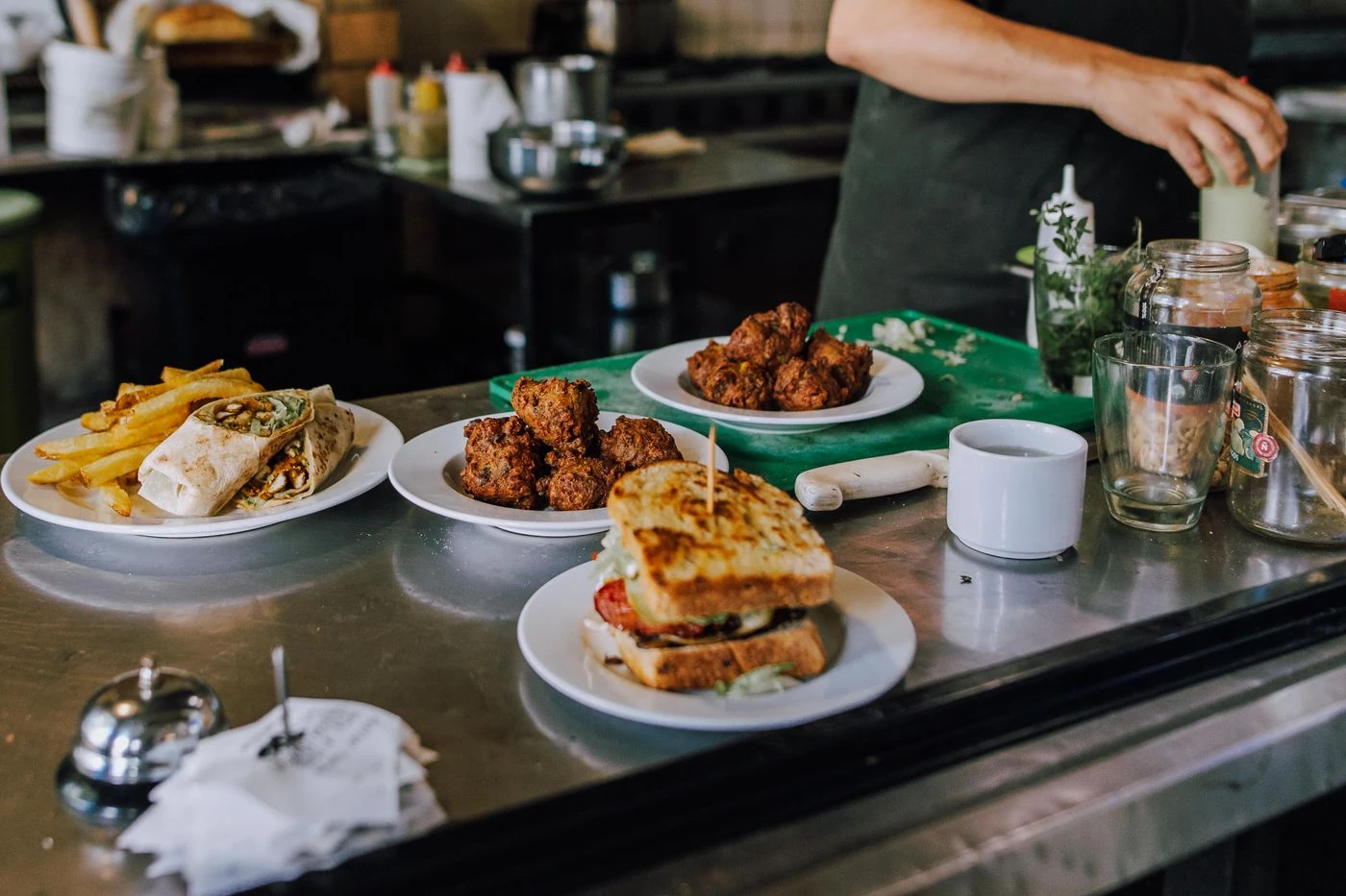 Food on a restaurant counter — thematic stock photo, not a scene from the series